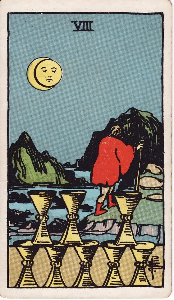 Åtte av Begre – tarotkort i Rider–Waite-stokken