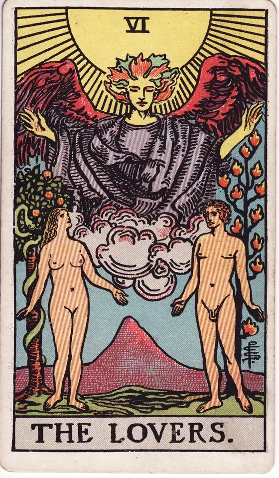 De elskende – tarotkort VI i Rider–Waite-stokken