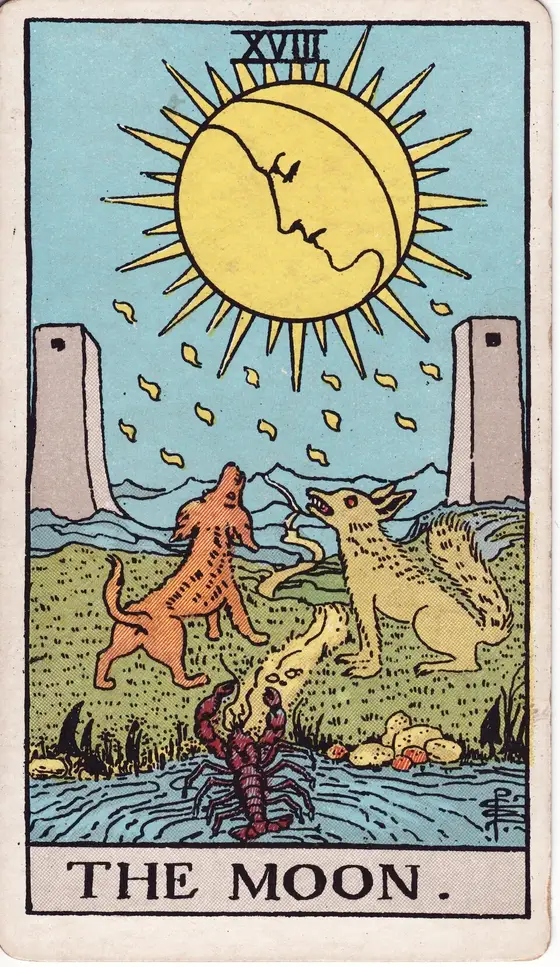 Månen – tarotkort XVIII i Rider–Waite-stokken