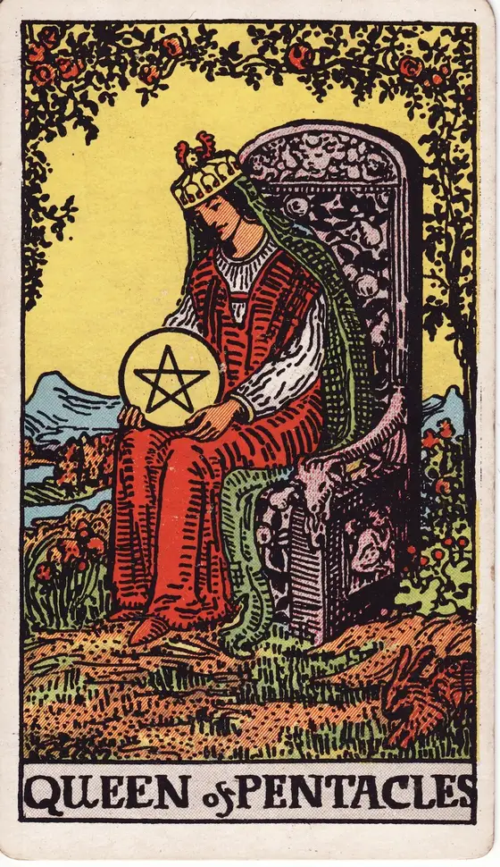 Dronningen av Mynter – tarotkort i Rider–Waite-stokken