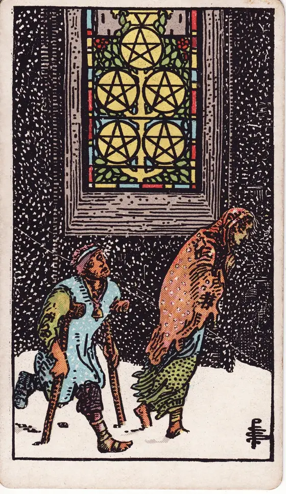 Fem av Mynter – tarotkort i Rider–Waite-stokken