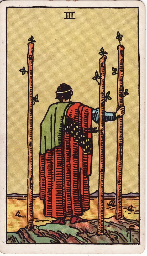 Tre av Staver – tarotkort i Rider–Waite-stokken