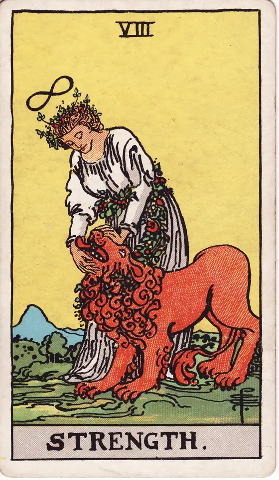 Styrke – tarotkort VIII i Rider–Waite-stokken
